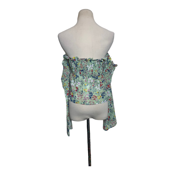 Glamorous green floral long sleeves off shoulders cropped top size Medium - Picture 11 of 11